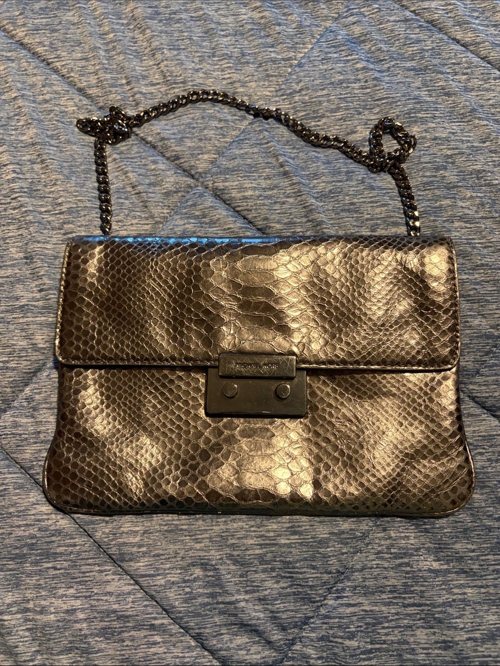 Michael Kors Gunmetal Snake-Embossed Chain Shoulder Bag